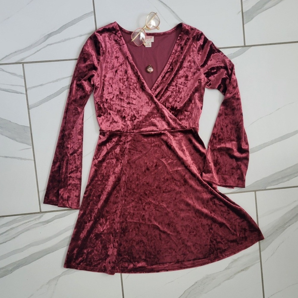 Vintage y2k Dark pink Boho Velvet Fairycore Mini dress by Mossimo Size M